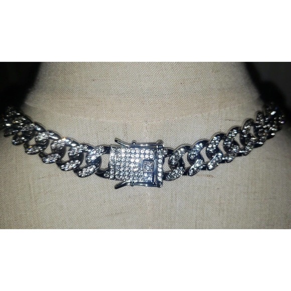 Silver Sparkle Hip Hop Cuban Chain Necklace 17" Brand New - Picture 4 of 4
